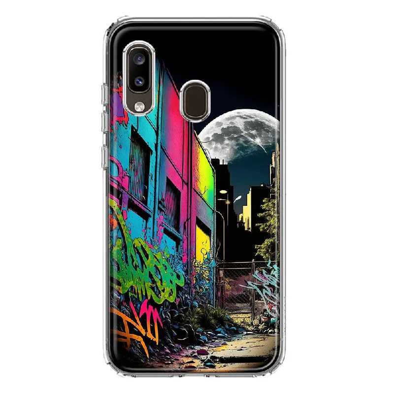 For Samsung Galaxy A20 Urban City Full Moon Graffiti Painting Art Design Hybrid Protective Phone Case Cover