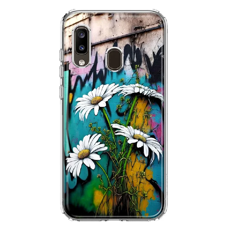 For Samsung Galaxy A20 White Daisies Graffiti Wall Art Painting Design Hybrid Protective Phone Case Cover