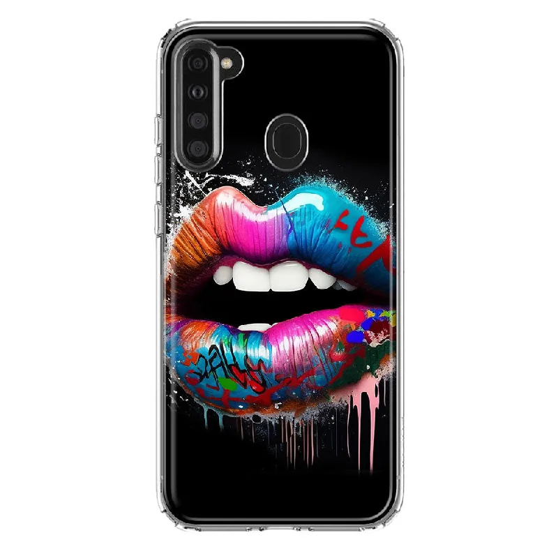 For Samsung Galaxy A21 Colorful Lip Graffiti Painting Art Design Hybrid Protective Phone Case Cover