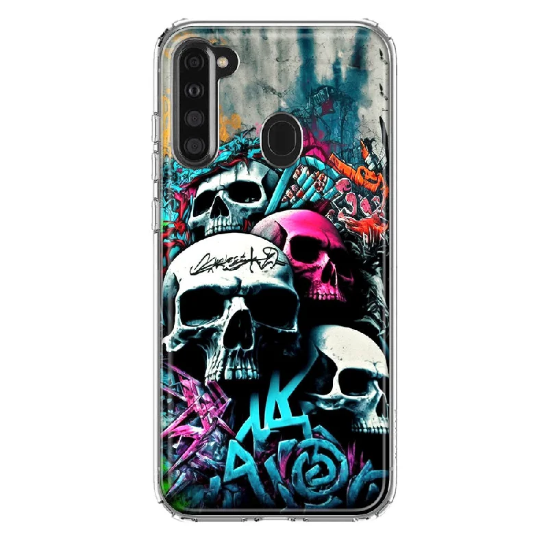 For Samsung Galaxy A21 Skulls Graffiti Painting Art Design Hybrid Protective Phone Case Cover