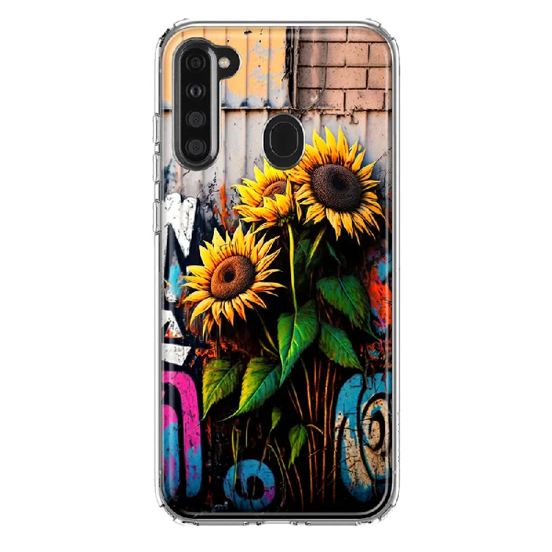 For Samsung Galaxy A21 Sunflowers Graffiti Painting Art Design Hybrid Protective Phone Case Cover