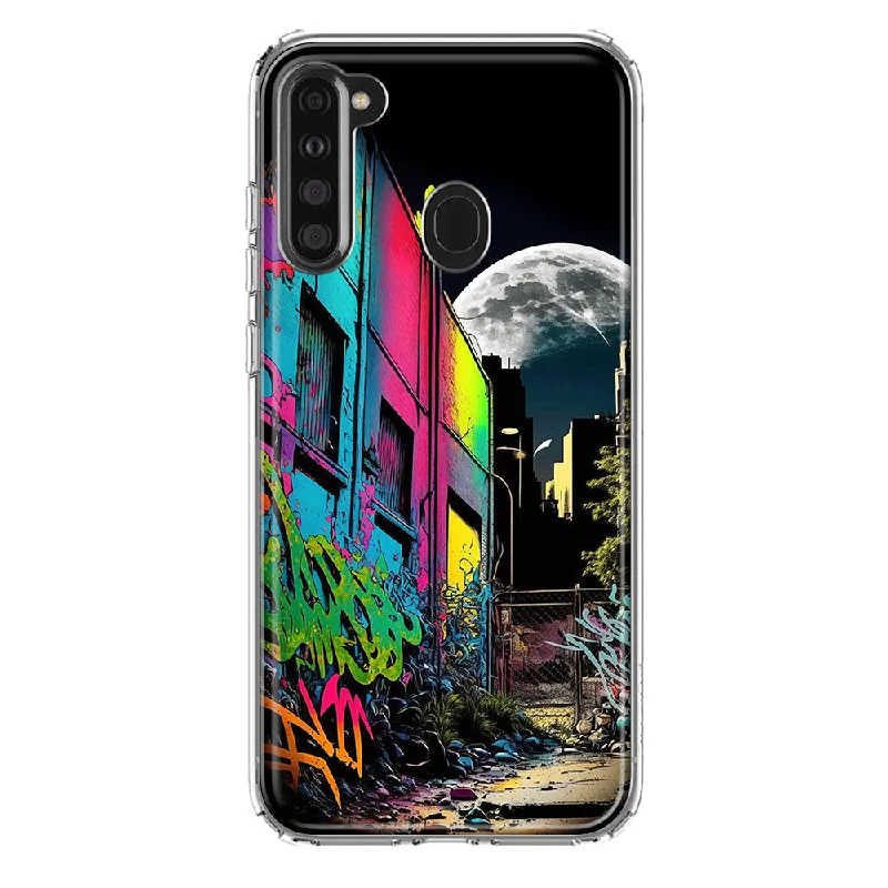 For Samsung Galaxy A21 Urban City Full Moon Graffiti Painting Art Design Hybrid Protective Phone Case Cover