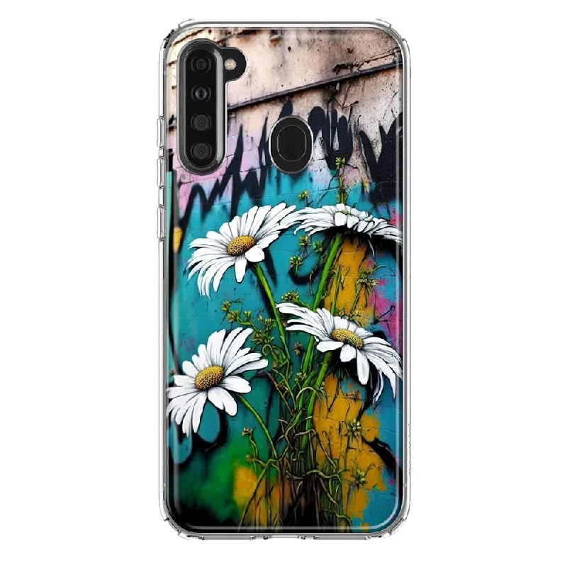 For Samsung Galaxy A21 White Daisies Graffiti Wall Art Painting Design Hybrid Protective Phone Case Cover