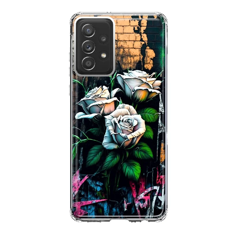 For Samsung Galaxy A31 White Roses Graffiti Wall Art Painting Design Hybrid Protective Phone Case Cover