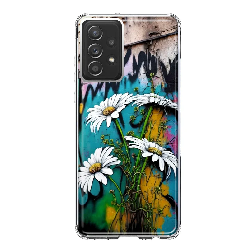 For Samsung Galaxy A32 White Daisies Graffiti Wall Art Painting Design Hybrid Protective Phone Case Cover