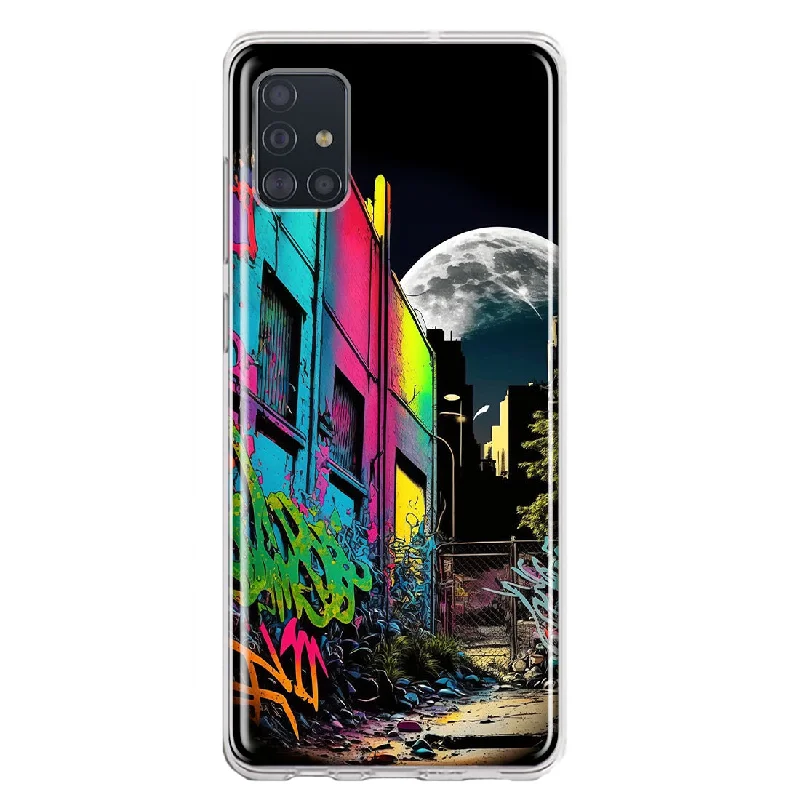 For Samsung Galaxy A51 Urban City Full Moon Graffiti Painting Art Design Hybrid Protective Phone Case Cover