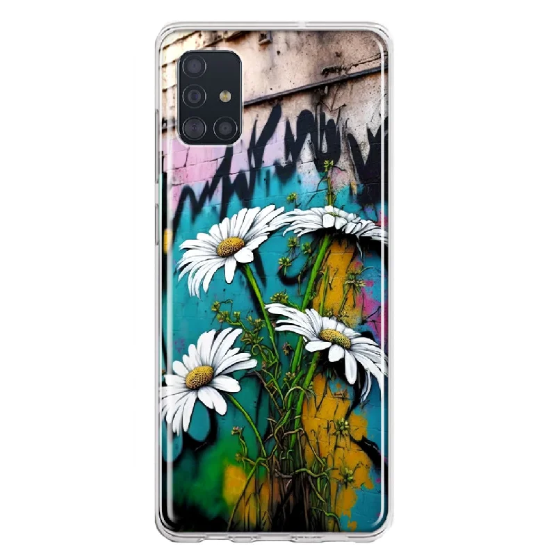 For Samsung Galaxy A51 White Daisies Graffiti Wall Art Painting Design Hybrid Protective Phone Case Cover