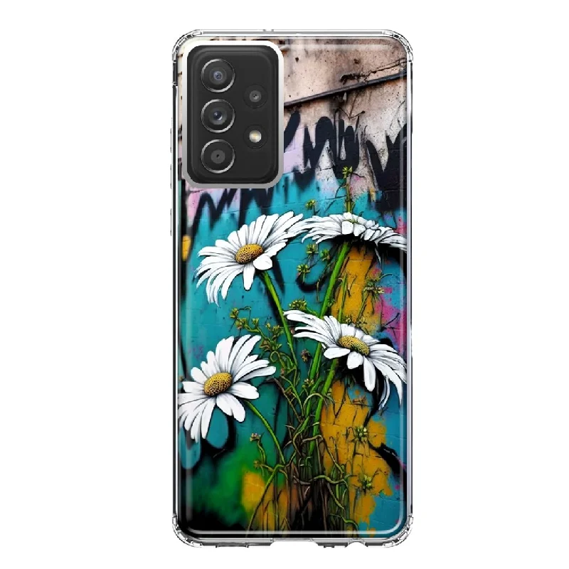 For Samsung Galaxy A53 White Daisies Graffiti Wall Art Painting Design Hybrid Protective Phone Case Cover