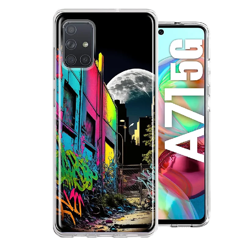 For Samsung Galaxy A71 4G Urban City Full Moon Graffiti Painting Art Design Hybrid Protective Phone Case Cover