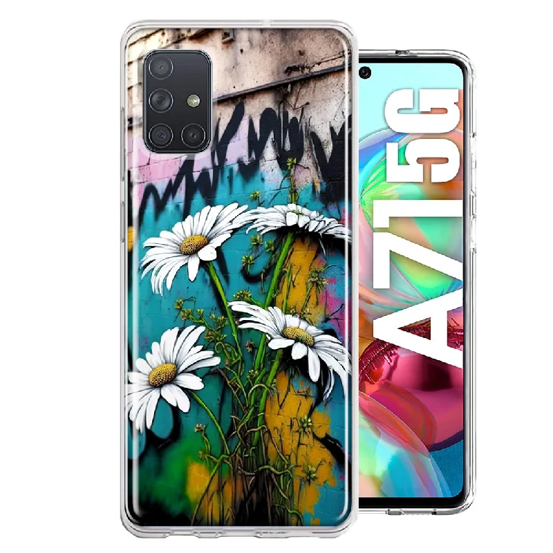 For Samsung Galaxy A71 4G White Daisies Graffiti Wall Art Painting Design Hybrid Protective Phone Case Cover