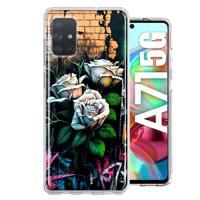 For Samsung Galaxy A71 4G White Roses Graffiti Wall Art Painting Design Hybrid Protective Phone Case Cover