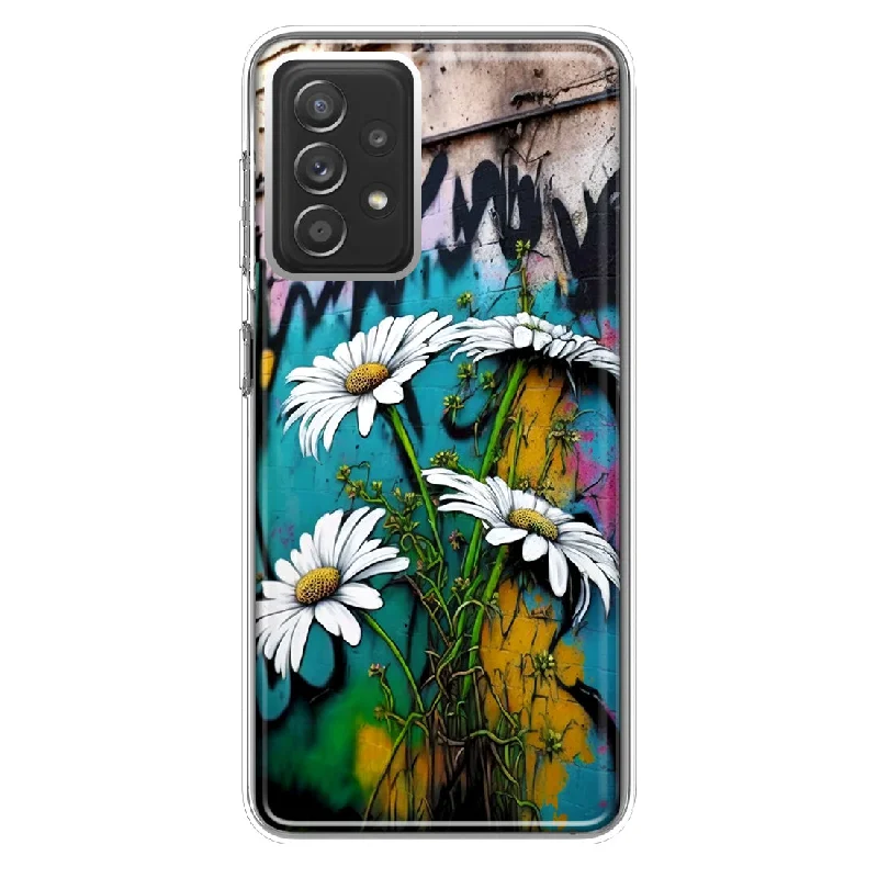 For Samsung Galaxy A72 White Daisies Graffiti Wall Art Painting Design Hybrid Protective Phone Case Cover