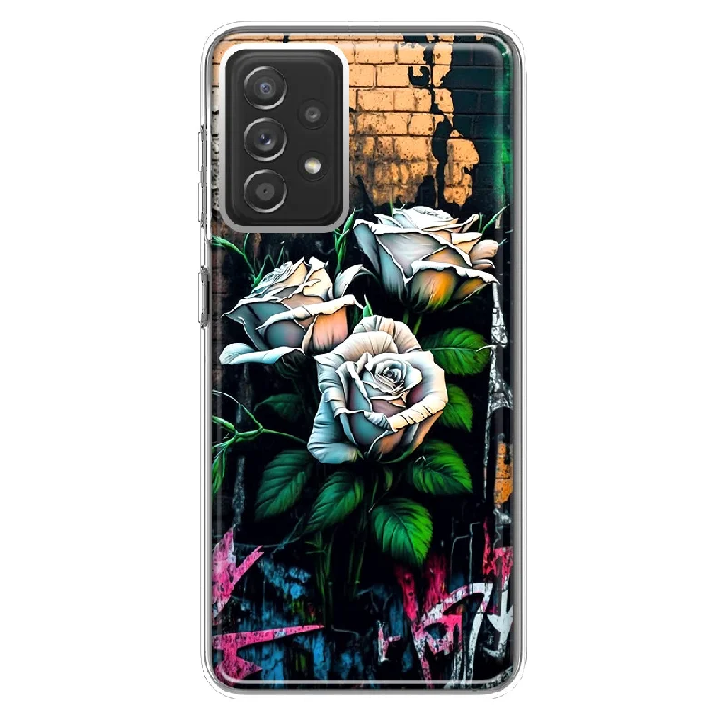 For Samsung Galaxy A72 White Roses Graffiti Wall Art Painting Design Hybrid Protective Phone Case Cover