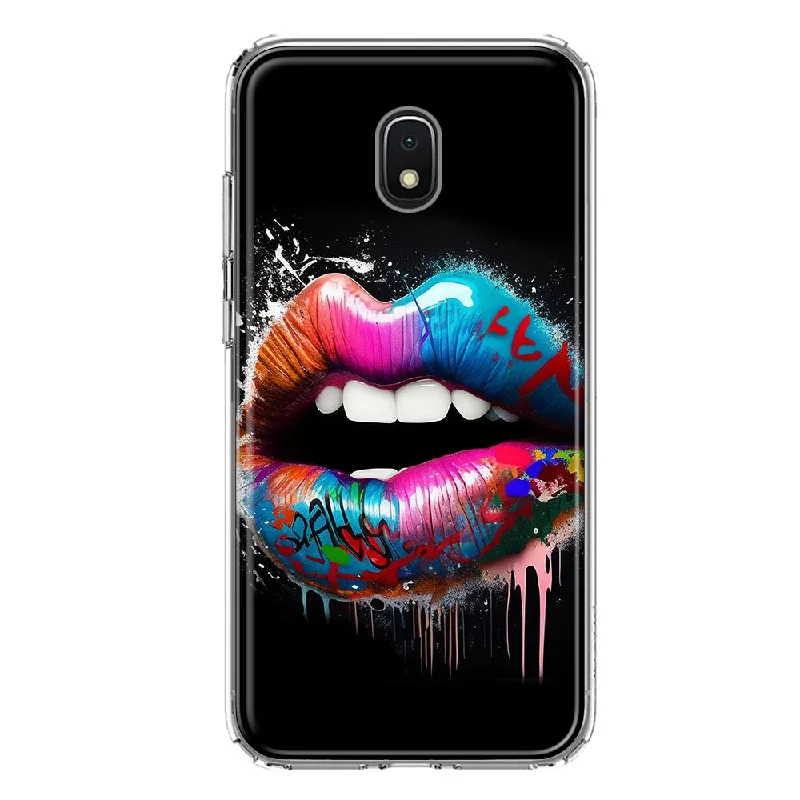 For Samsung Galaxy J3 Express/Prime 3/Amp Prime 3 Colorful Lip Graffiti Painting Art Design Hybrid Protective Phone Case Cover