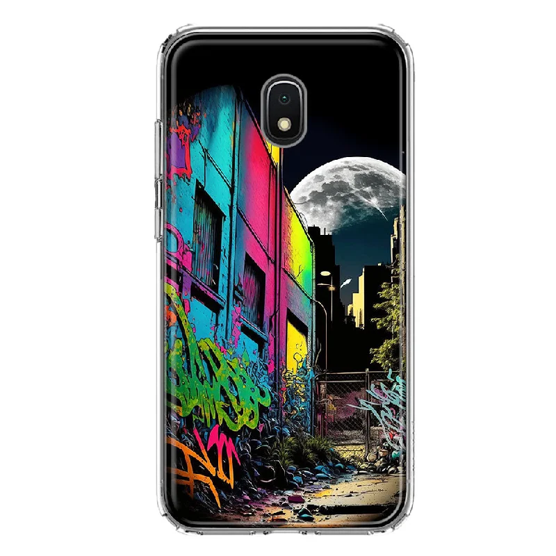 For Samsung Galaxy J3 Express/Prime 3/Amp Prime 3 Urban City Full Moon Graffiti Painting Art Design Hybrid Protective Phone Case Cover