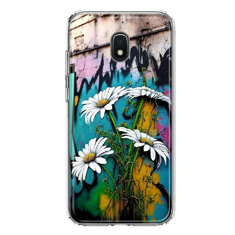 For Samsung Galaxy J3 Express/Prime 3/Amp Prime 3 White Daisies Graffiti Wall Art Painting Design Hybrid Protective Phone Case Cover