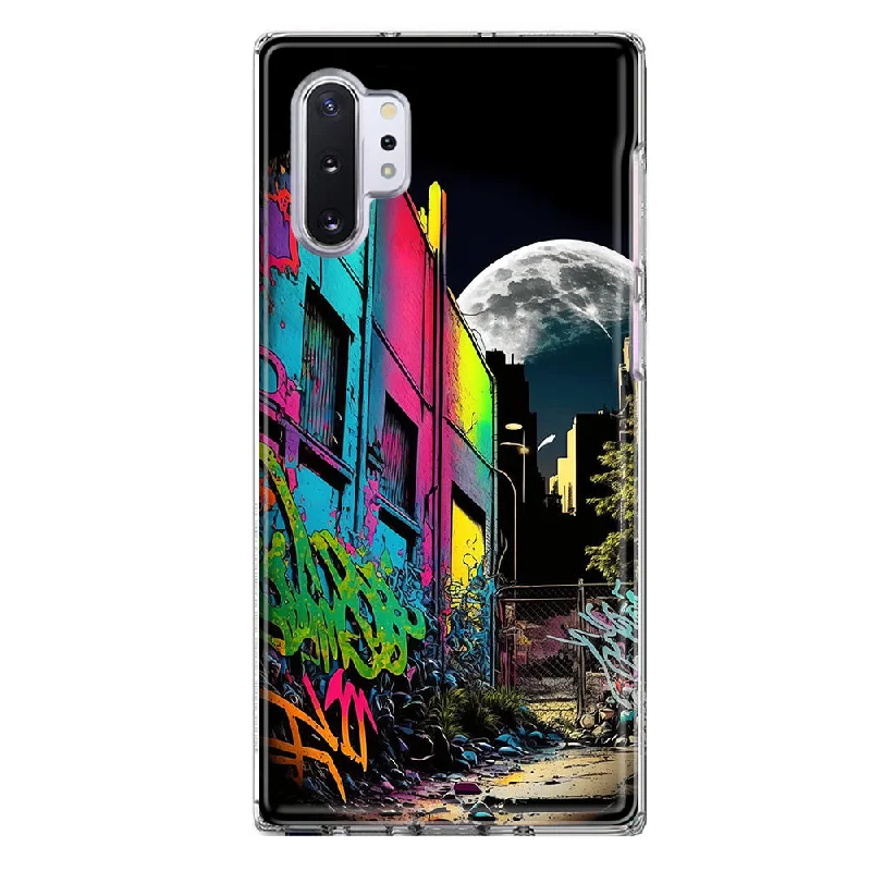 For Samsung Galaxy Note 10 Plus Urban City Full Moon Graffiti Painting Art Design Hybrid Protective Phone Case Cover