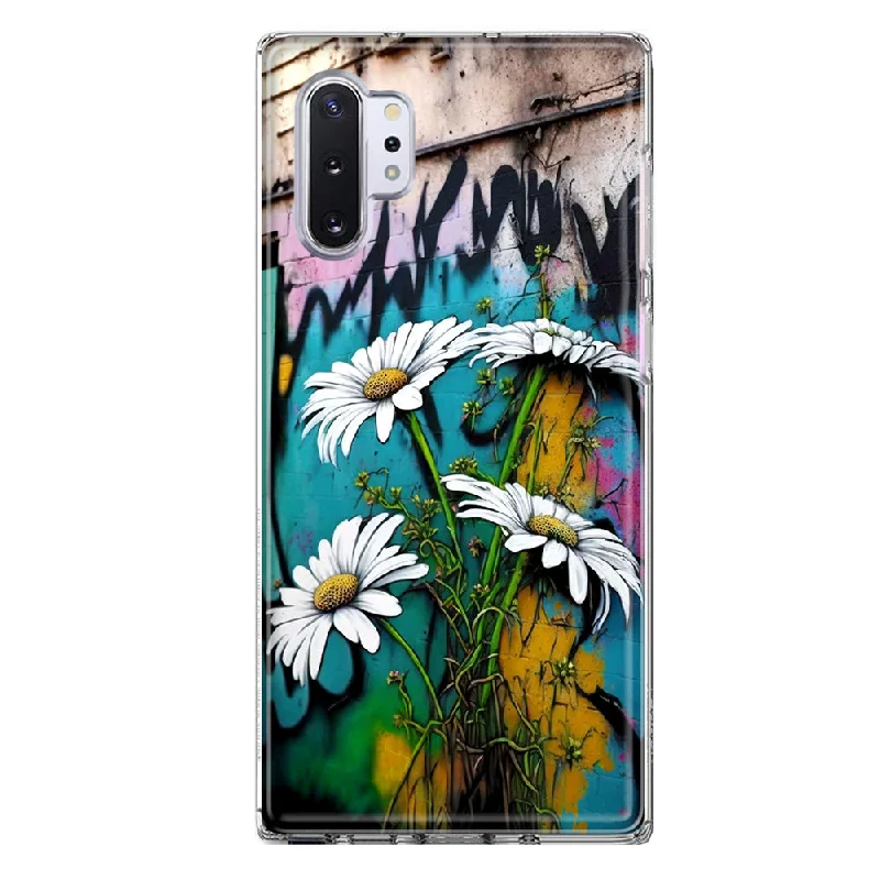 For Samsung Galaxy Note 10 Plus White Daisies Graffiti Wall Art Painting Design Hybrid Protective Phone Case Cover