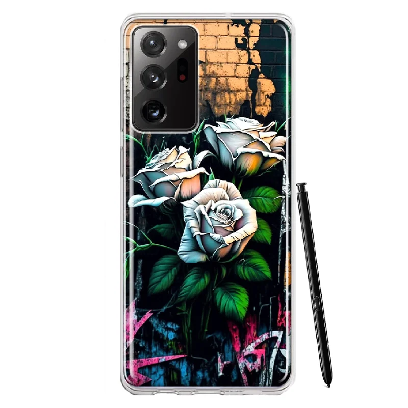 For Samsung Galaxy Note 20 Ultra White Roses Graffiti Wall Art Painting Design Hybrid Protective Phone Case Cover