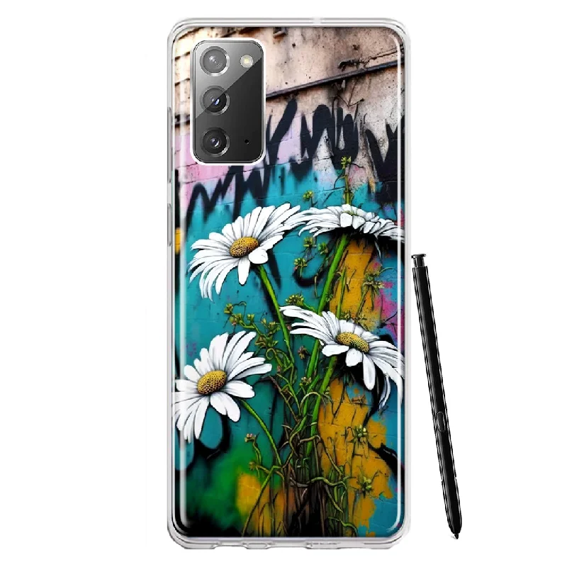 For Samsung Galaxy Note 20 White Daisies Graffiti Wall Art Painting Design Hybrid Protective Phone Case Cover