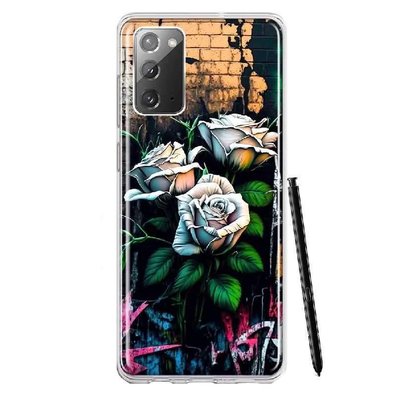 For Samsung Galaxy Note 20 White Roses Graffiti Wall Art Painting Design Hybrid Protective Phone Case Cover