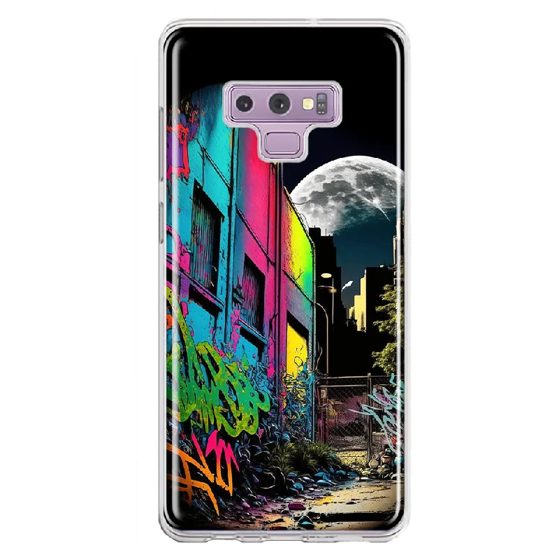 For Samsung Galaxy Note 9 Urban City Full Moon Graffiti Painting Art Design Hybrid Protective Phone Case Cover