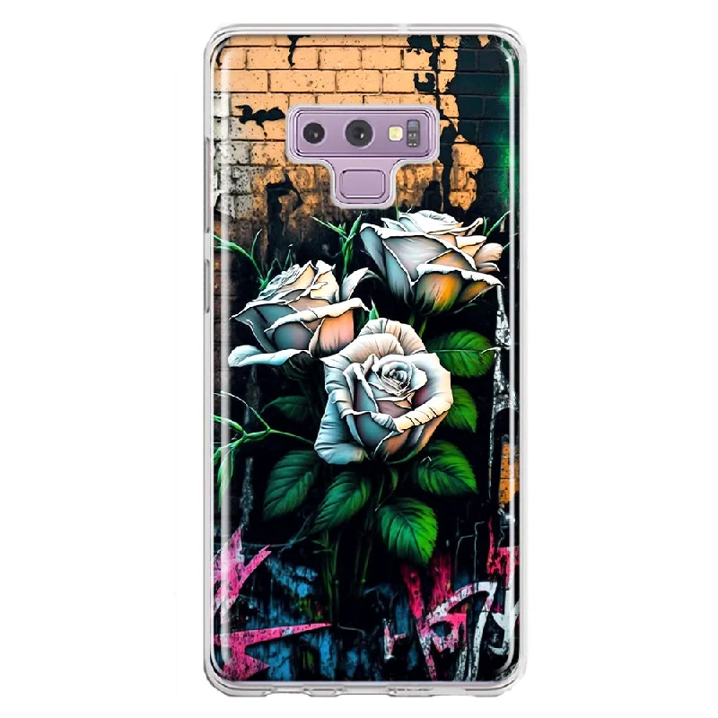 For Samsung Galaxy Note 9 White Roses Graffiti Wall Art Painting Design Hybrid Protective Phone Case Cover