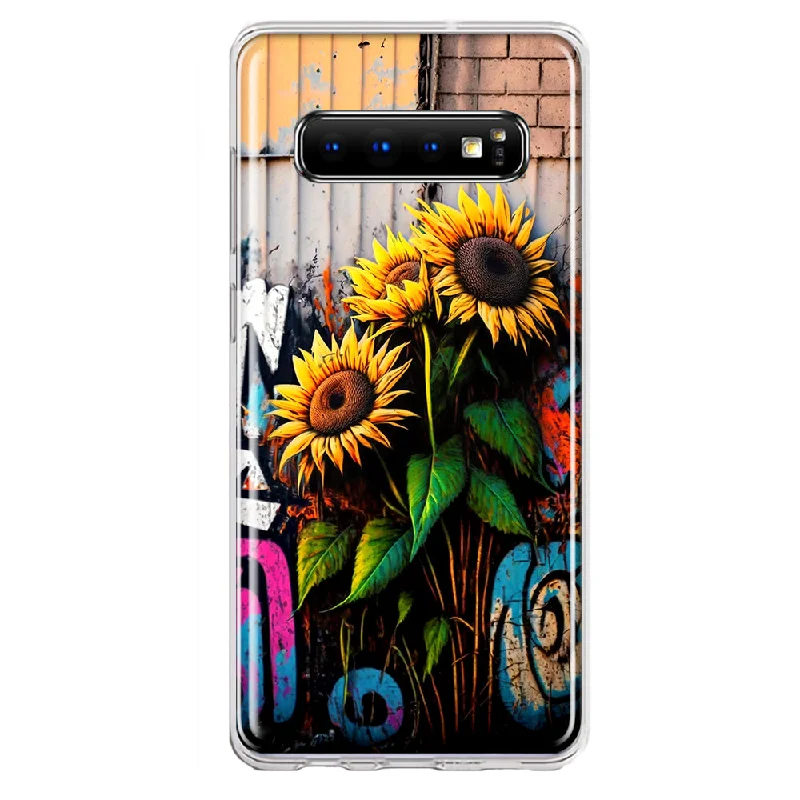 For Samsung Galaxy S10 Plus Sunflowers Graffiti Painting Art Design Hybrid Protective Phone Case Cover