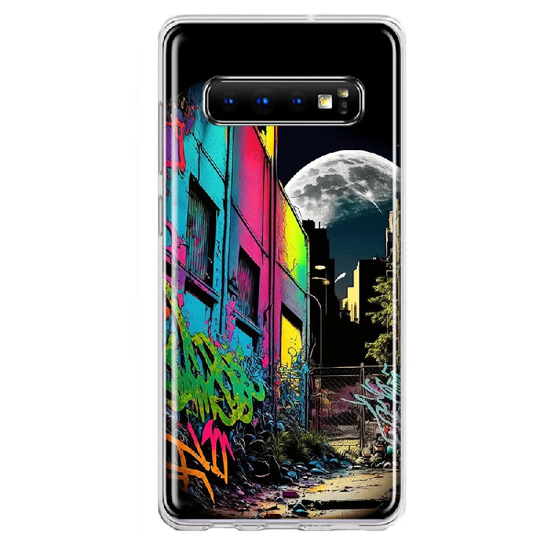 For Samsung Galaxy S10 Plus Urban City Full Moon Graffiti Painting Art Design Hybrid Protective Phone Case Cover