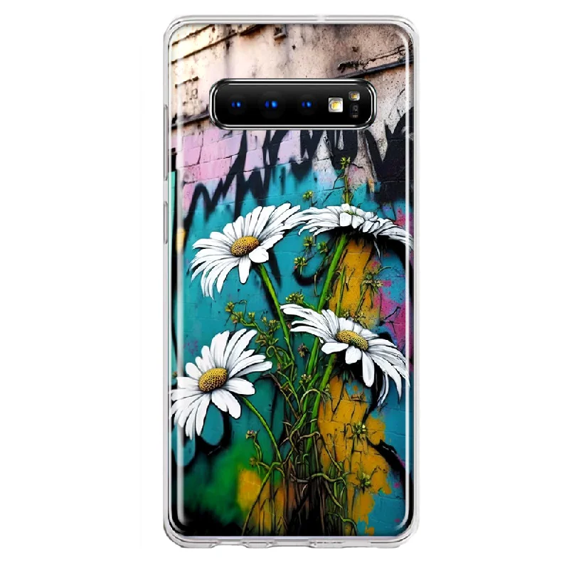 For Samsung Galaxy S10 Plus White Daisies Graffiti Wall Art Painting Design Hybrid Protective Phone Case Cover