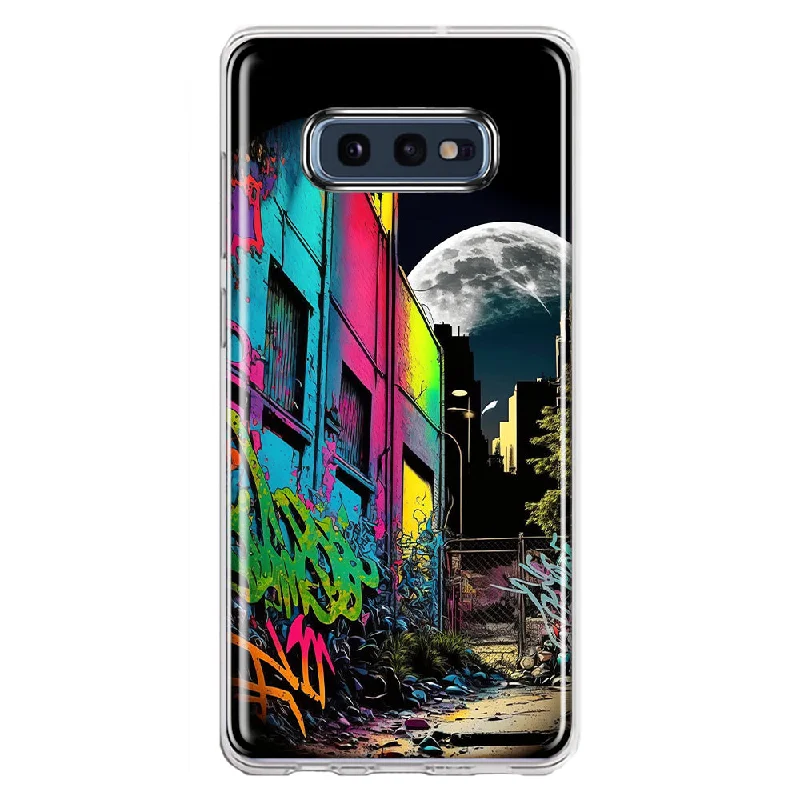 For Samsung Galaxy S10e Urban City Full Moon Graffiti Painting Art Design Hybrid Protective Phone Case Cover