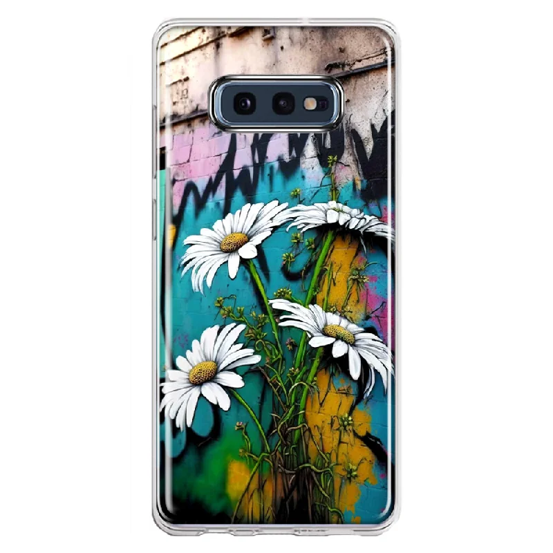 For Samsung Galaxy S10e White Daisies Graffiti Wall Art Painting Design Hybrid Protective Phone Case Cover