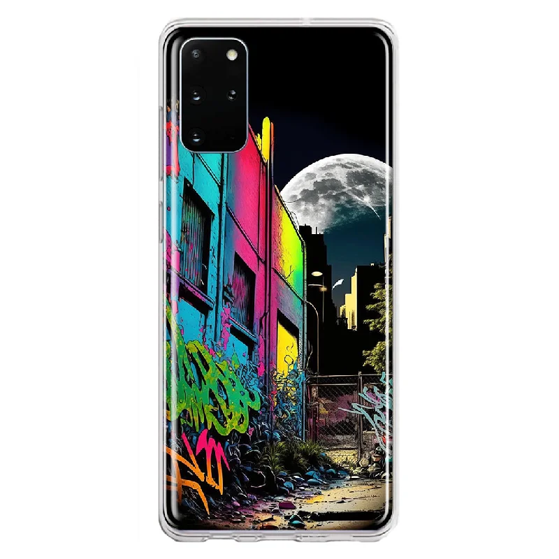 For Samsung Galaxy S20 Plus Urban City Full Moon Graffiti Painting Art Design Hybrid Protective Phone Case Cover