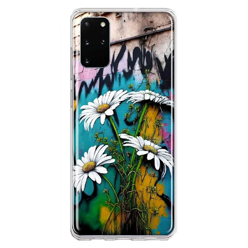 For Samsung Galaxy S20 Plus White Daisies Graffiti Wall Art Painting Design Hybrid Protective Phone Case Cover