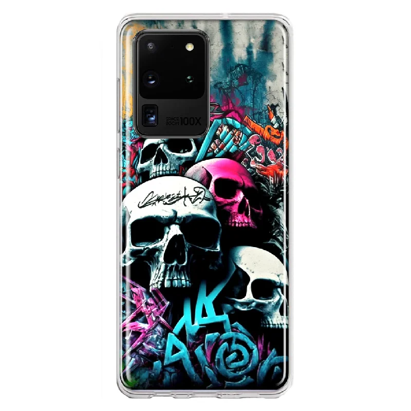 For Samsung Galaxy S20 Ultra Skulls Graffiti Painting Art Design Hybrid Protective Phone Case Cover