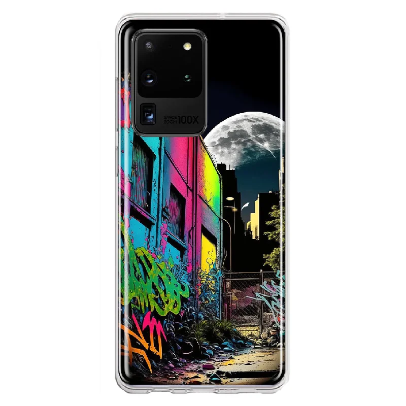 For Samsung Galaxy S20 Ultra Urban City Full Moon Graffiti Painting Art Design Hybrid Protective Phone Case Cover