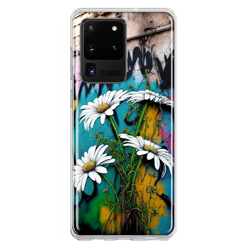 For Samsung Galaxy S20 Ultra White Daisies Graffiti Wall Art Painting Design Hybrid Protective Phone Case Cover