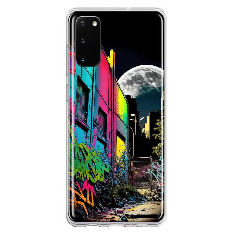 For Samsung Galaxy S20 Urban City Full Moon Graffiti Painting Art Design Hybrid Protective Phone Case Cover