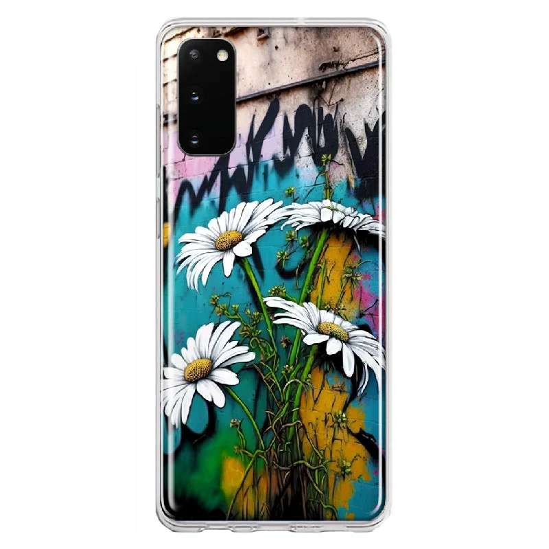 For Samsung Galaxy S20 White Daisies Graffiti Wall Art Painting Design Hybrid Protective Phone Case Cover