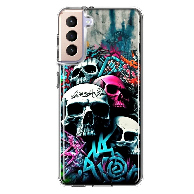 For Samsung Galaxy S21 FE Skulls Graffiti Painting Art Design Hybrid Protective Phone Case Cover