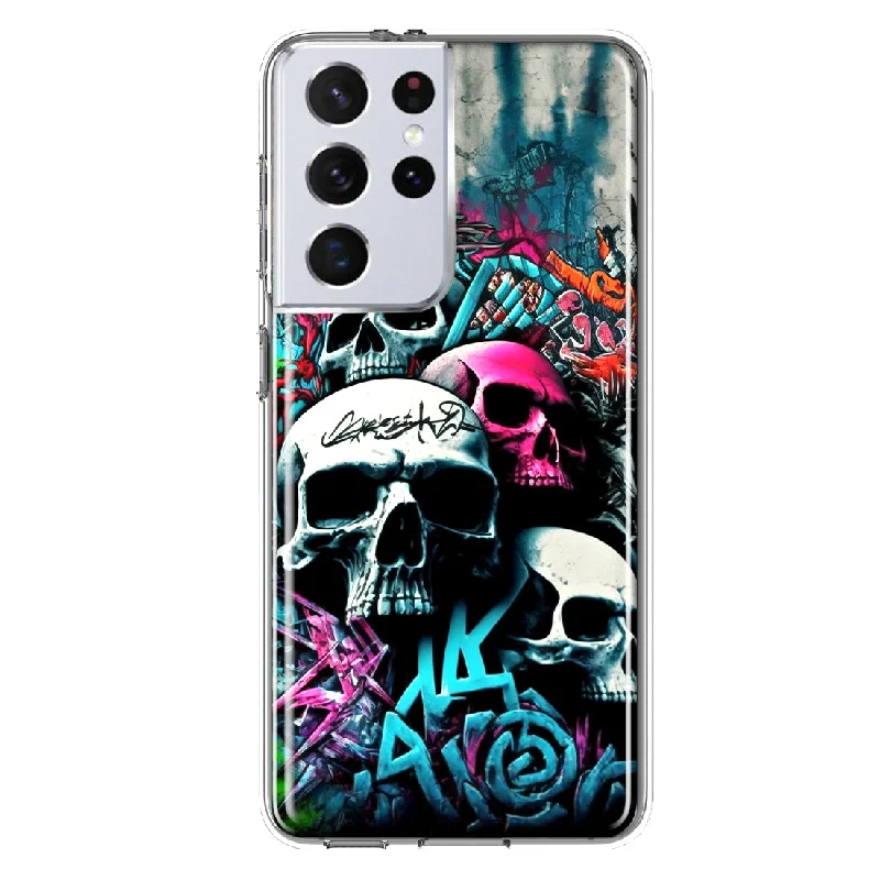 For Samsung Galaxy S21 Ultra Skulls Graffiti Painting Art Design Hybrid Protective Phone Case Cover