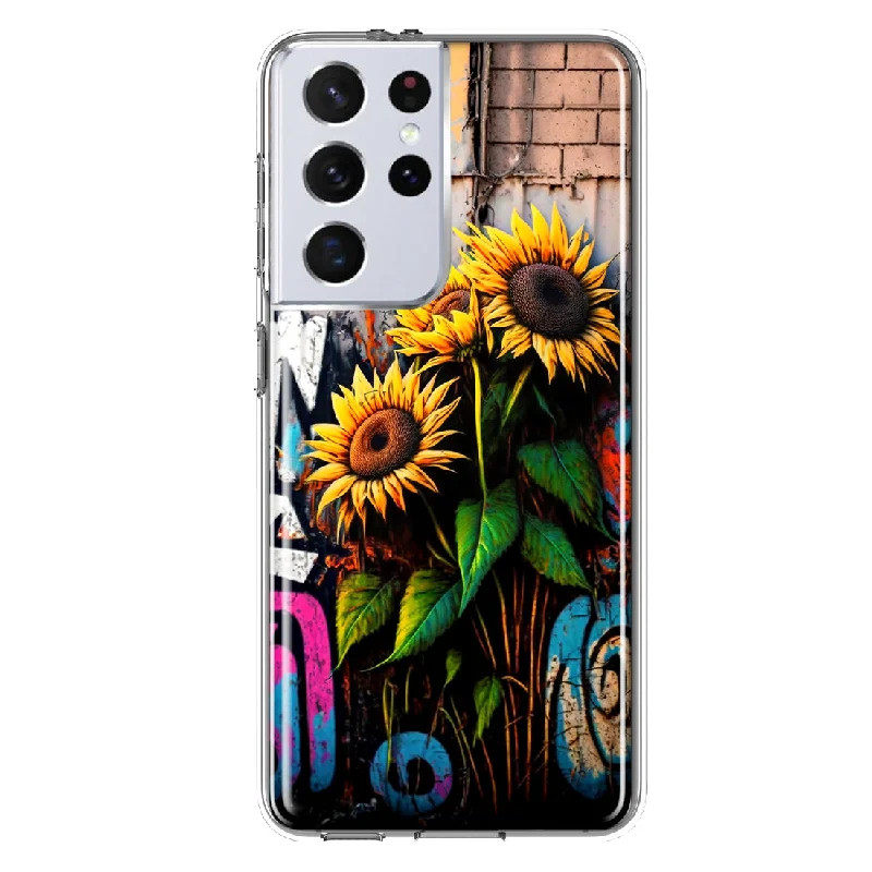 For Samsung Galaxy S21 Ultra Sunflowers Graffiti Painting Art Design Hybrid Protective Phone Case Cover