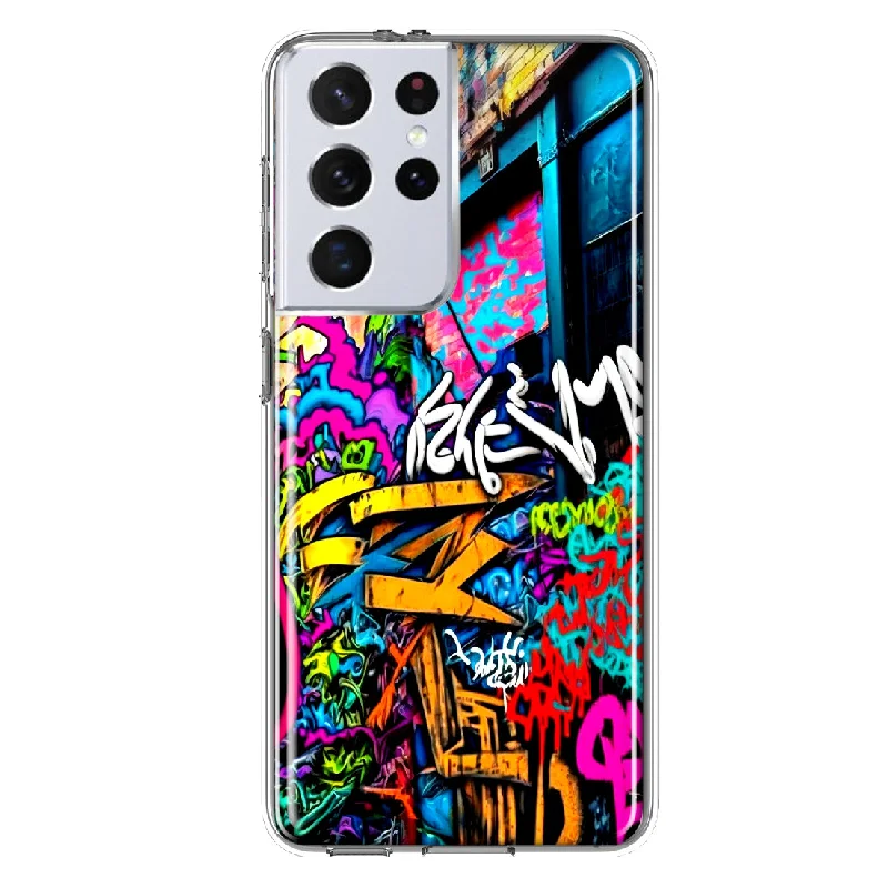 For Samsung Galaxy S21 Ultra Urban Graffiti Street Art Painting Design Hybrid Protective Phone Case Cover