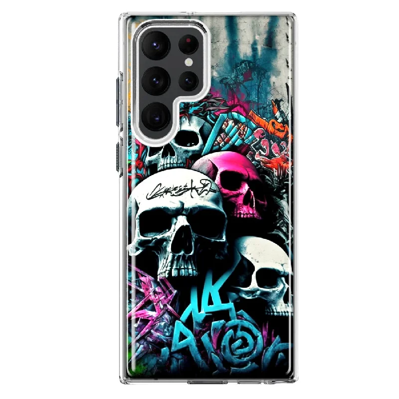 For Samsung Galaxy S22 Ultra Skulls Graffiti Painting Art Design Hybrid Protective Phone Case Cover