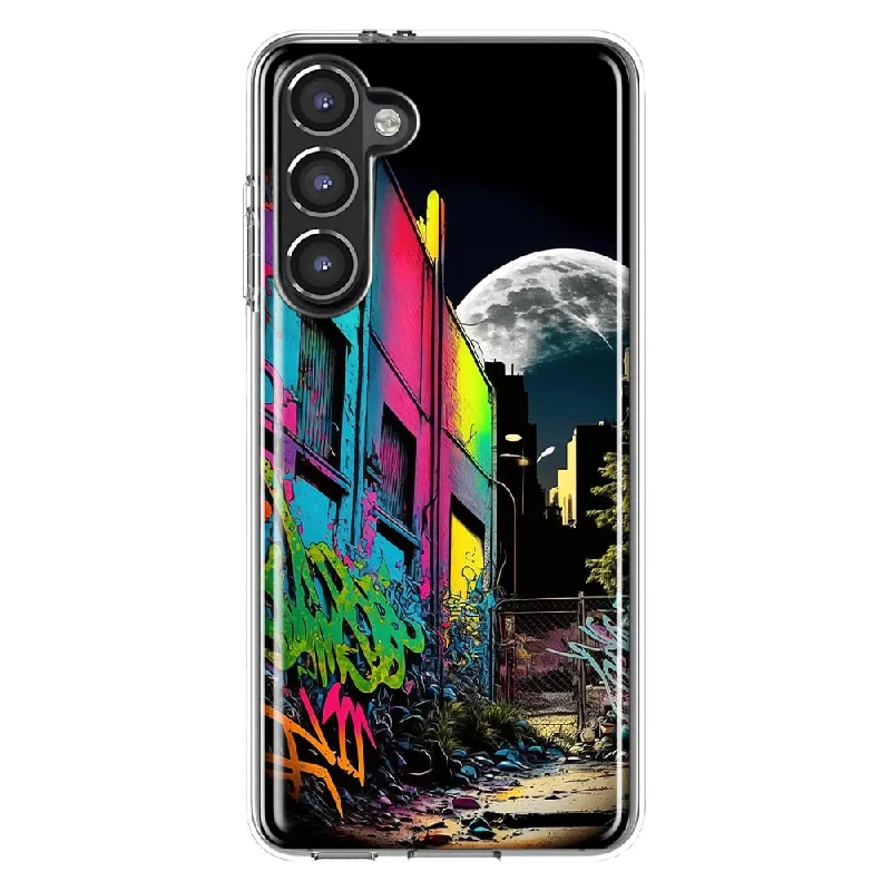 For Samsung Galaxy S23 Plus Urban City Full Moon Graffiti Painting Art Design Hybrid Protective Phone Case Cover