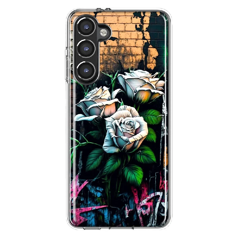 For Samsung Galaxy S23 Plus White Roses Graffiti Wall Art Painting Design Hybrid Protective Phone Case Cover