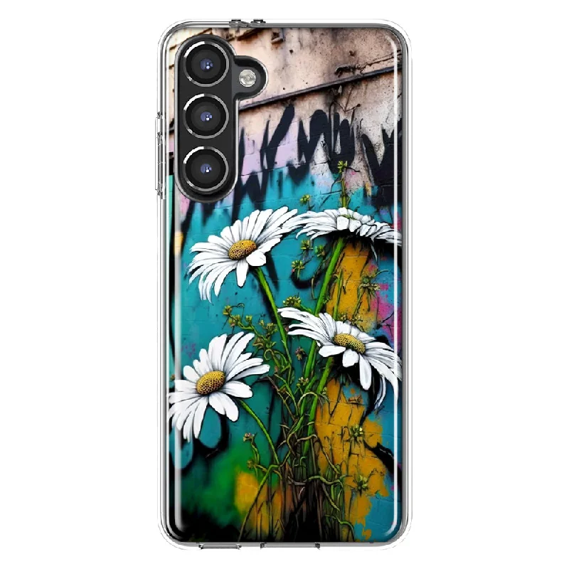 For Samsung Galaxy S23 White Daisies Graffiti Wall Art Painting Design Hybrid Protective Phone Case Cover