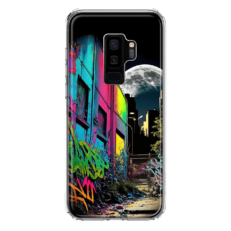 For Samsung Galaxy S9 Plus Urban City Full Moon Graffiti Painting Art Design Hybrid Protective Phone Case Cover