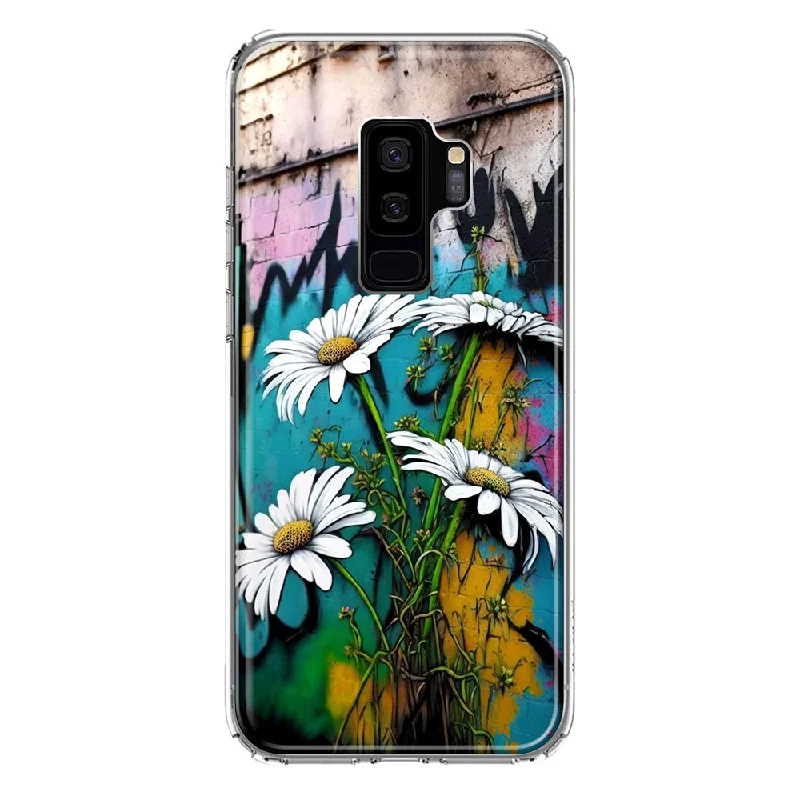 For Samsung Galaxy S9 Plus White Daisies Graffiti Wall Art Painting Design Hybrid Protective Phone Case Cover