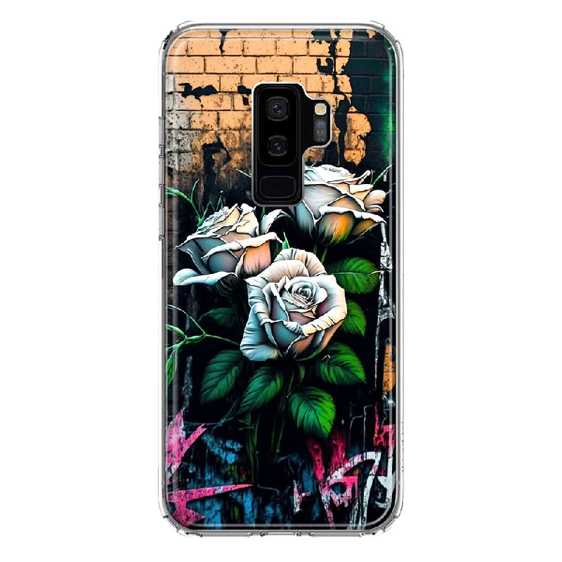 For Samsung Galaxy S9 Plus White Roses Graffiti Wall Art Painting Design Hybrid Protective Phone Case Cover